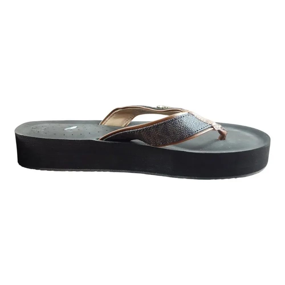 Michael Kors flip flop sandals sz, 8 brown tan MK logo
